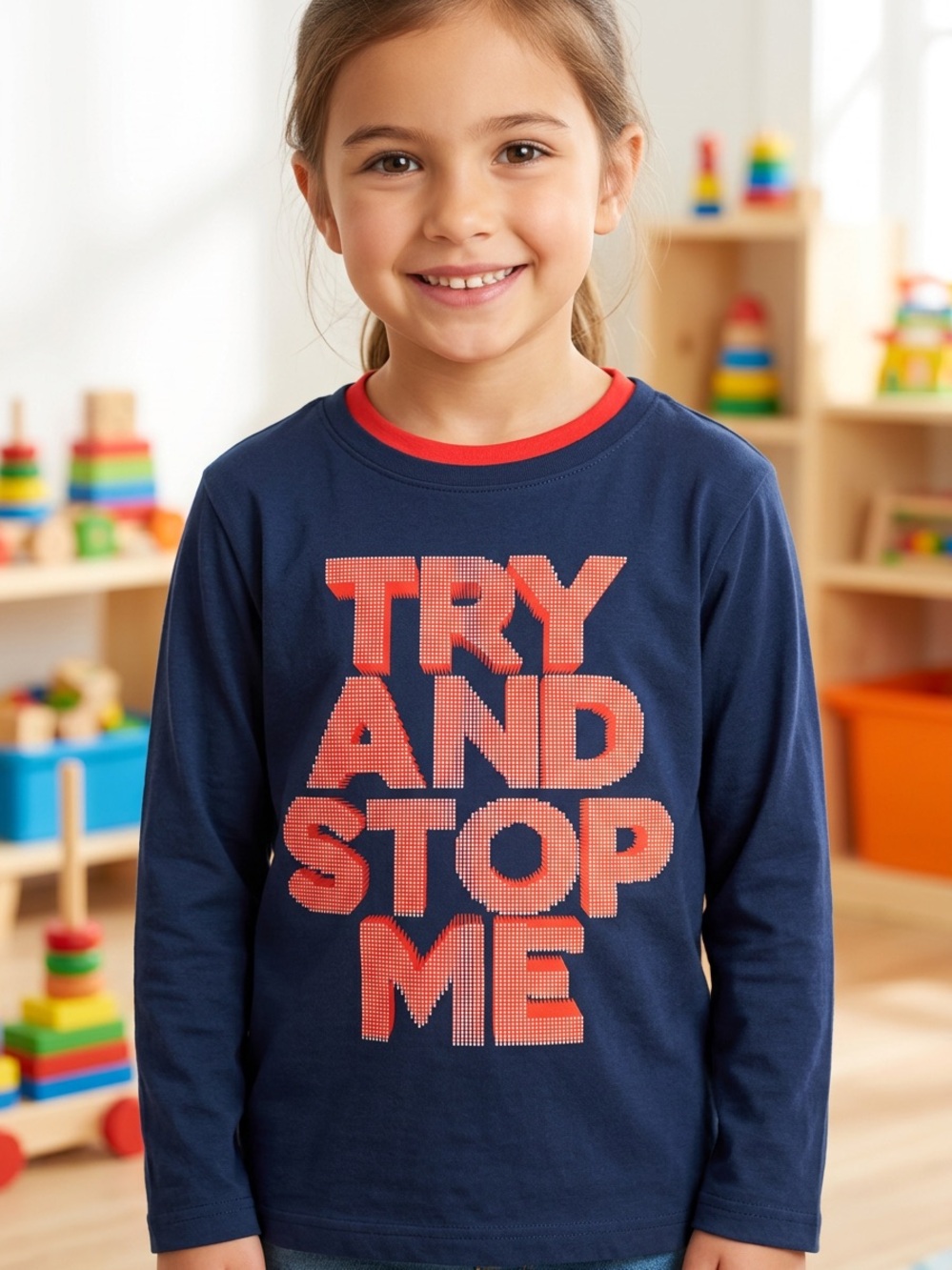George Navy Long-Sleeve Tee with Red Graphic Text